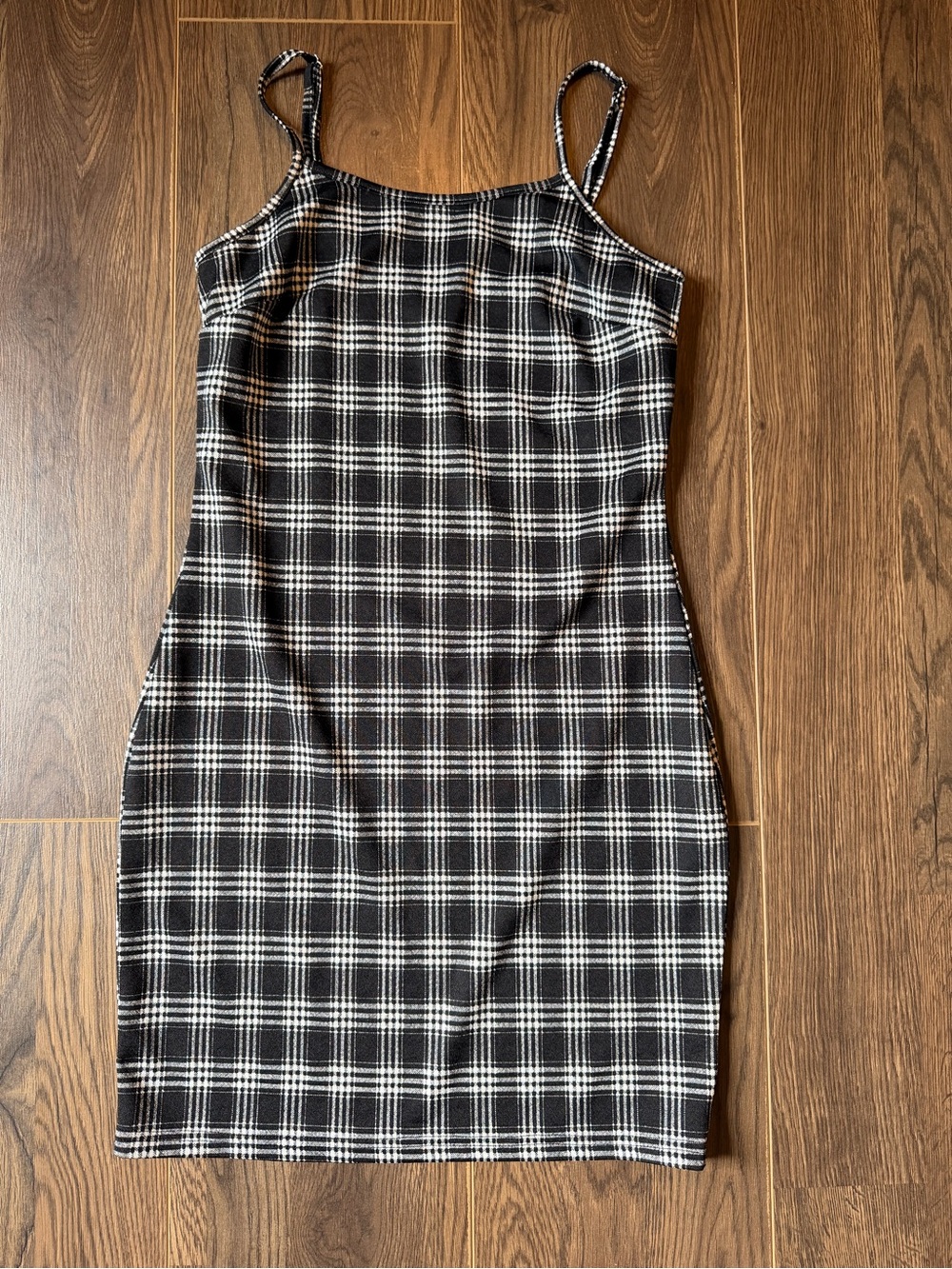 ROMWE Black and White Plaid Spaghetti Strap Mini Dress